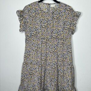 Love Olive Co. Yellow and Purple Ruffled Tiered Mini Sundress